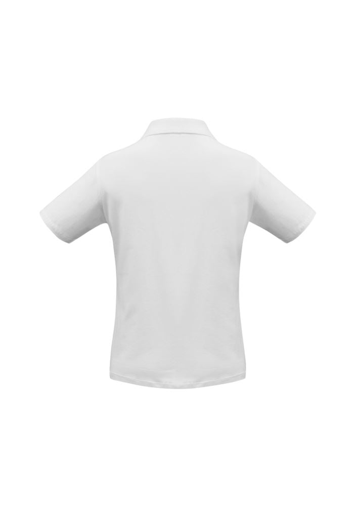 Ladies Ice Polo in white, size 8, featuring a soft cotton fabric, polished collar, and durable design for versatile wear.