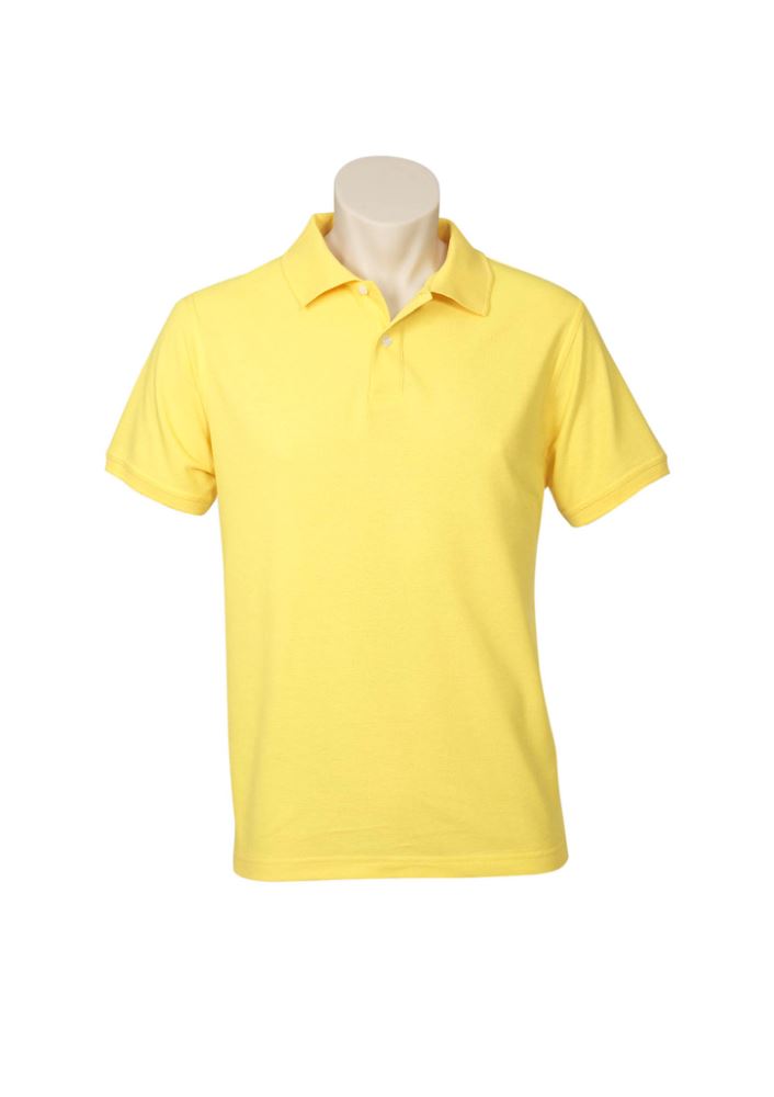 Vibrant yellow XL men's neon polo by Biz Collection, featuring breathable pique knit, classic collar, and pocket for essentials.