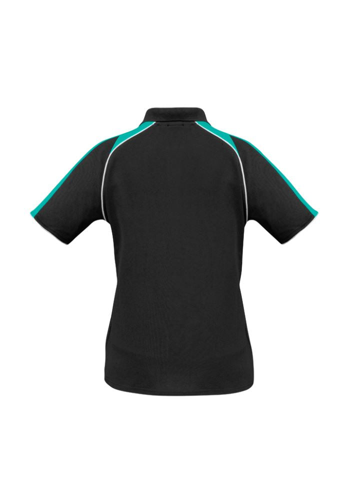 Ladies Triton Polo in Black/Teal/White, Size 20, featuring a sporty design and breathable fabric, perfect for casual and professional wear.