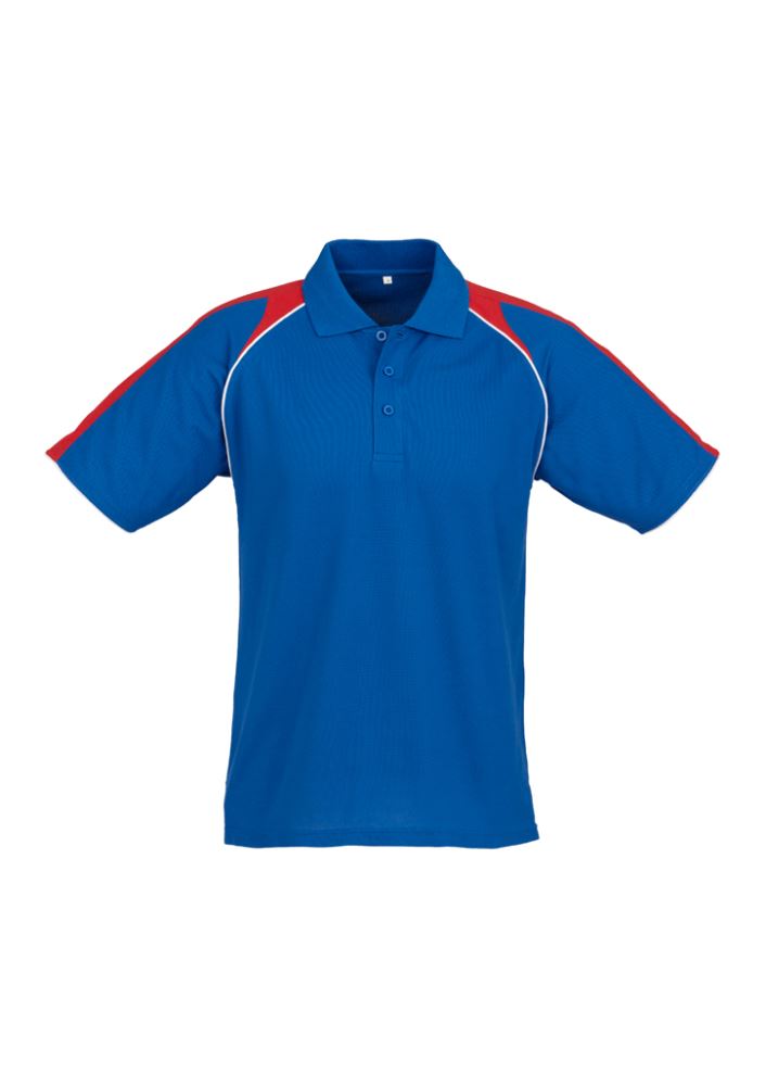Men's XL Triton Polo in Royal, Red, and White with raglan sleeves, stylish piping, and a convenient pocket for essentials.