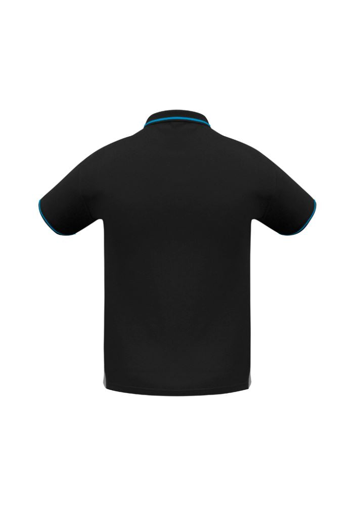 Men's Jet Polo in Black/Cyan, 5XL size, featuring BIZ COOL™ fabric, breathable design, and stylish pocket for essentials.