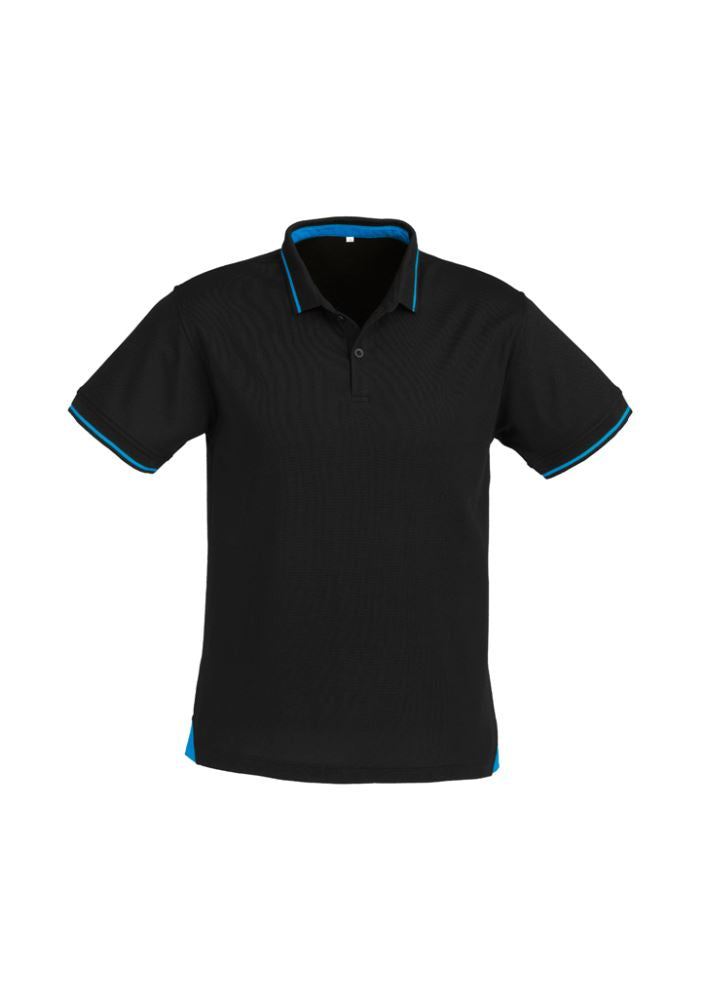 Men's Jet Polo in Black/Cyan, size 3XL, featuring breathable fabric, contrast hem, and modern fit with a loose pocket.