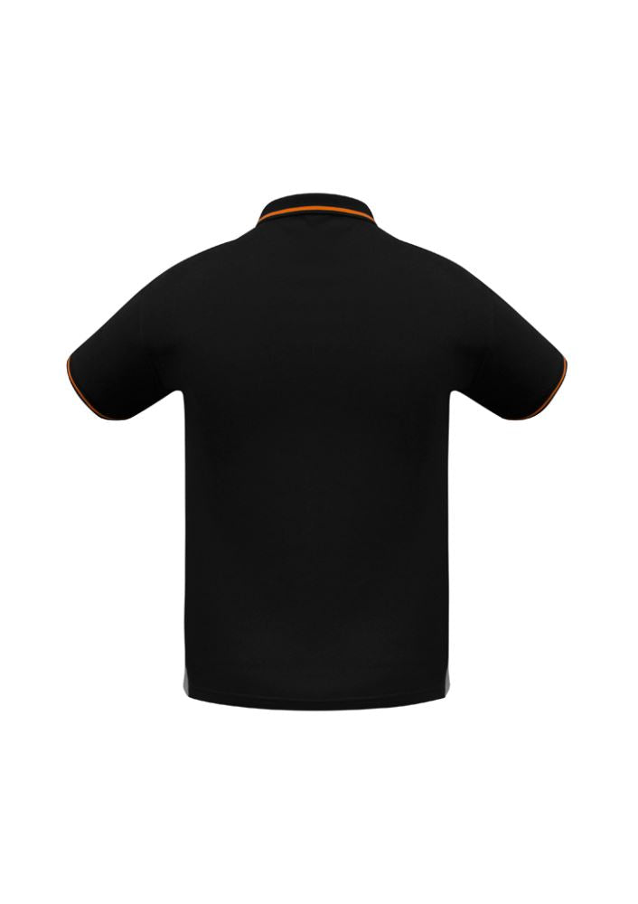 Men's Jet Polo in Black/Orange, size M, featuring breathable fabric, stylish contrast hem, and a practical pocket for everyday use.