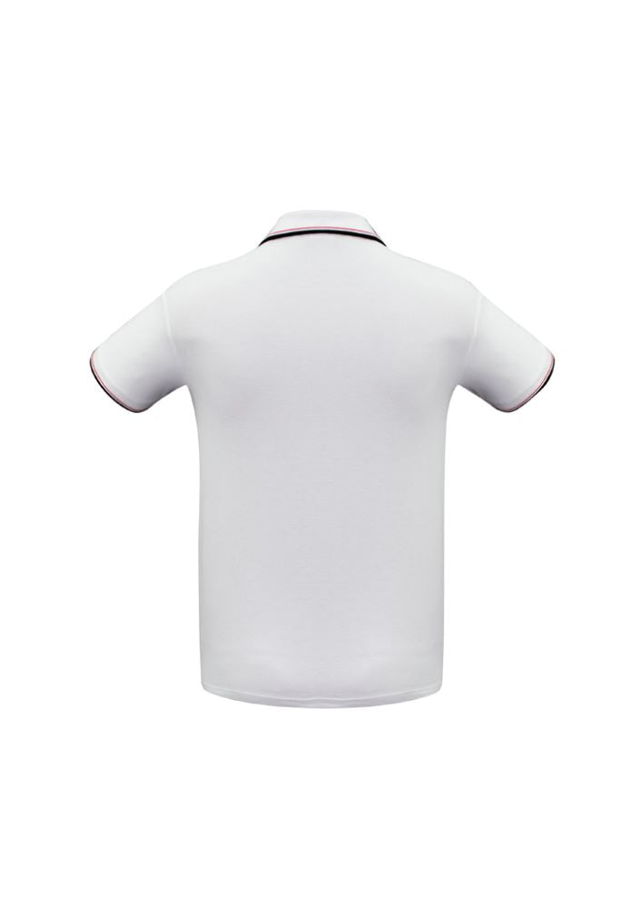 Men's Cambridge Polo in white, black, and red, featuring a stylish collar, lightweight fabric, and a convenient pocket. Size XL.