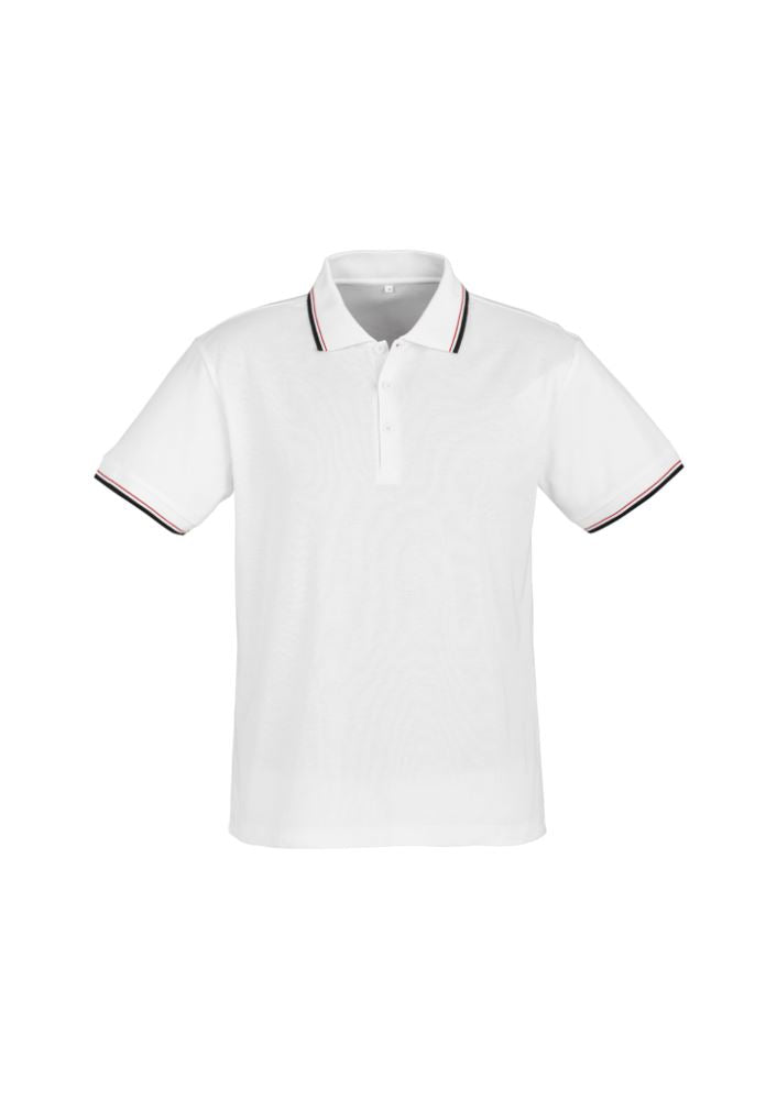 Men's Cambridge Polo in white, black, and red, featuring a stylish collar, pocket, and UV protection; Size XL, versatile for any occasion.