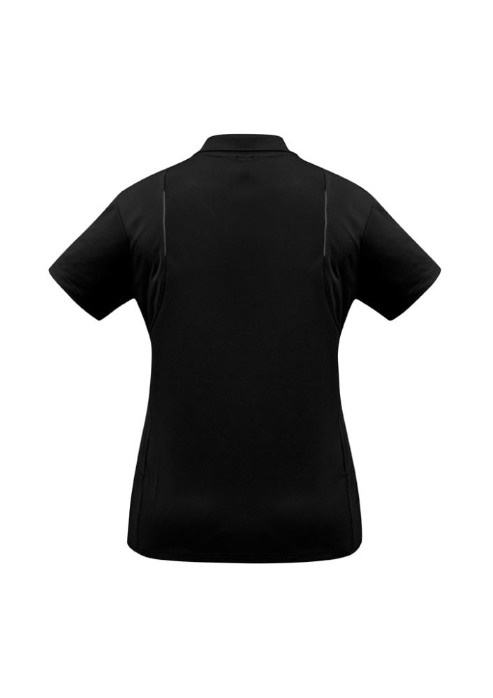 Black/Ash Ladies United Short Sleeve Polo, Size 10, features breathable fabric, stylish design, and excellent UPF protection.