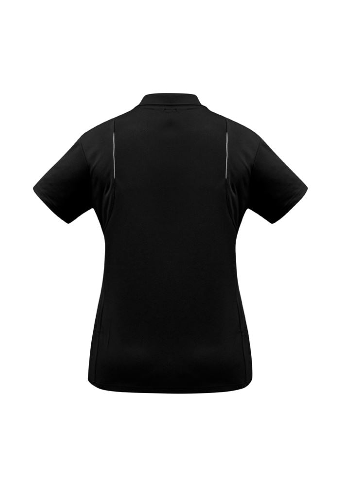 Ladies United Short Sleeve Polo in black/white, size 18, featuring breathable fabric, stylish design, and mesh panels for comfort.
