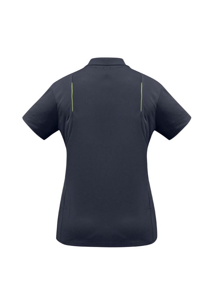 Ladies United Short Sleeve Polo in Navy/Lime, size 22, featuring breathable fabric, sun protection, and a stylish fit.