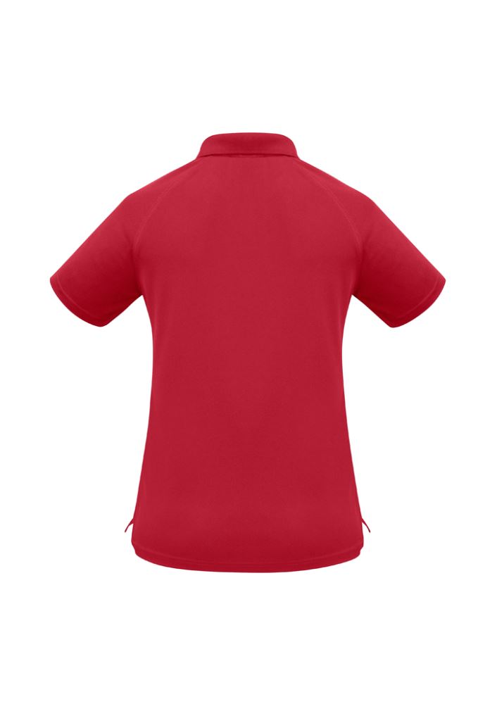Ladies Sprint Polo in red, size 12, featuring breathable polyester, stylish collar, and excellent UPF sun protection.