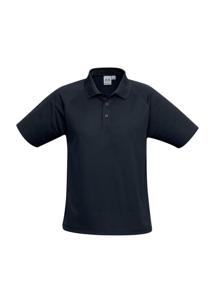 Navy kids' sprint polo in size 4, featuring breathable fabric, UPF protection, and sporty design for active play.