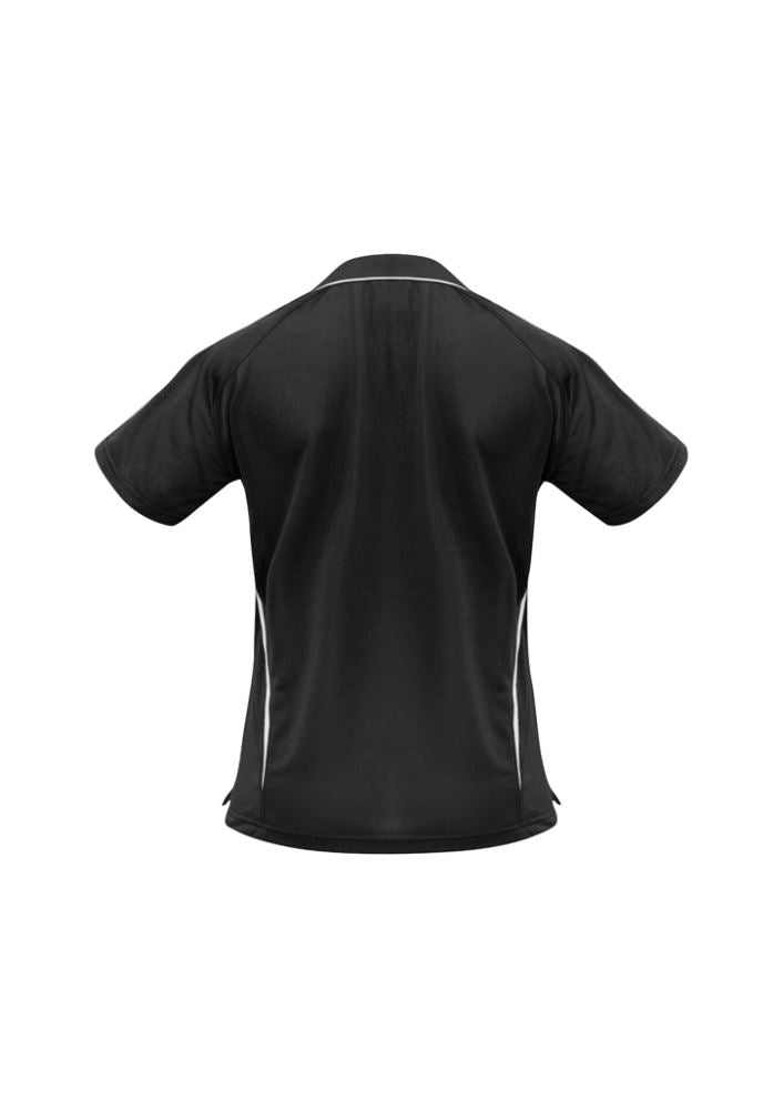 Ladies Flash Polo in Black/White, Size 10, featuring BIZ COOL™ technology, stylish V placket, and chic contrast stripes.