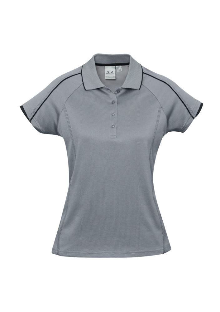 Ladies Blade Polo in Silver Grey/Black, Size 18, featuring UPF protection, modern raglan sleeves, and a stylish knitted collar.