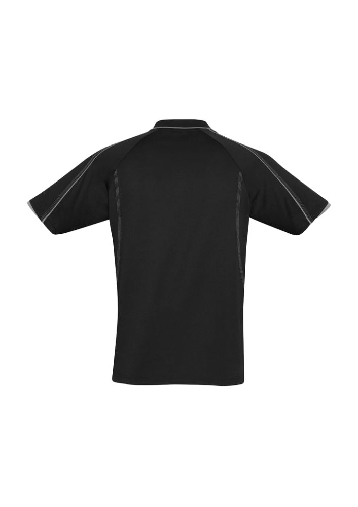 Men's Blade Polo in Black/Silver Grey, XL, featuring soft-touch fabric, UPF protection, and sporty design details.