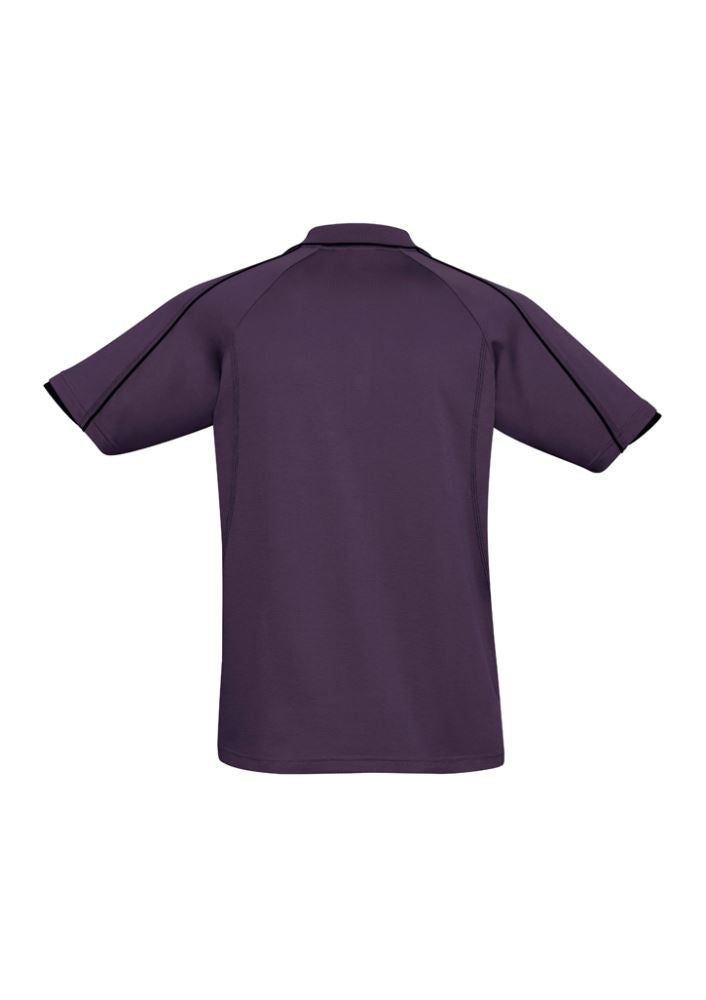Men's Blade Polo in Grape/Black, Size 3XL, features soft BIZ COOL fabric, raglan sleeves, and protective UPF rating.