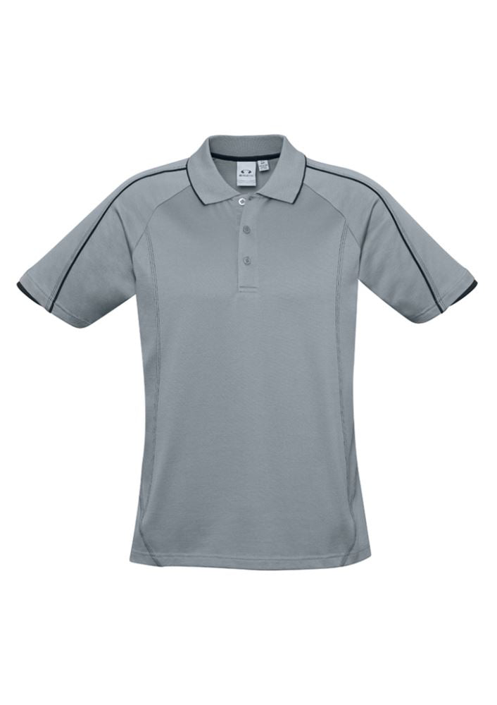 Men's Blade Polo in Silver Grey/Black, size 5XL, featuring raglan sleeves, contrast trim, and soft BIZ COOL™ fabric.