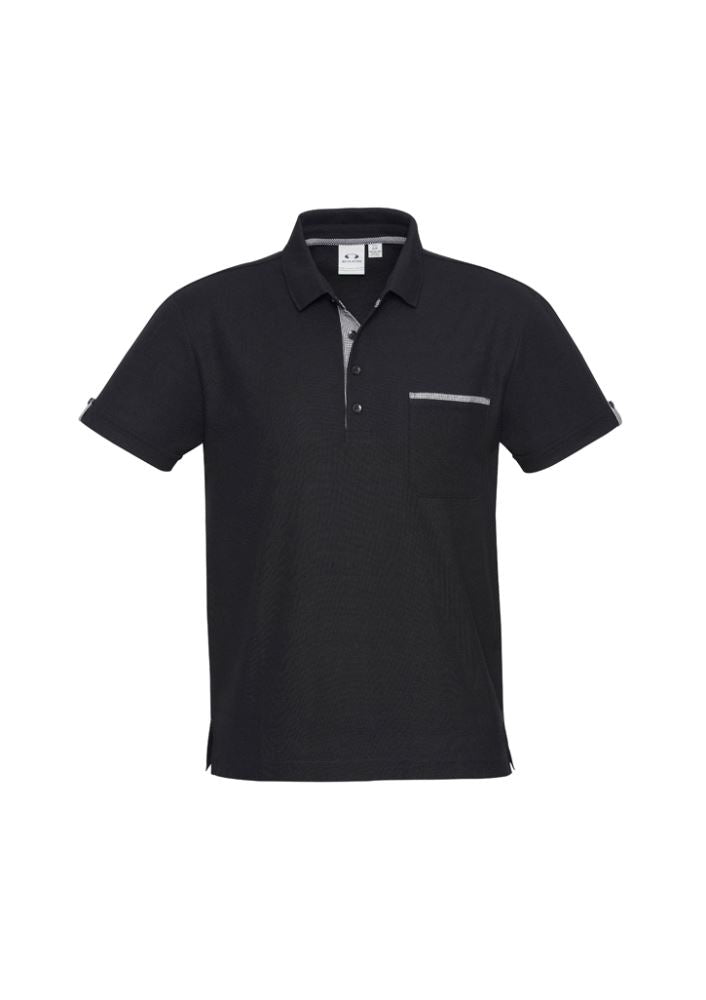 Men's Edge Polo in Black/Check, size 5XL, featuring a stylish design, UPF protection, and comfortable low pill knit fabric.