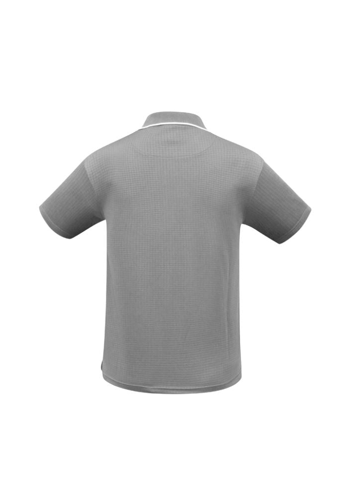 Men's Elite Polo in Silver Grey/White, Size L, featuring breathable fabric, contrast trims, and a stylish mini self-check pattern.