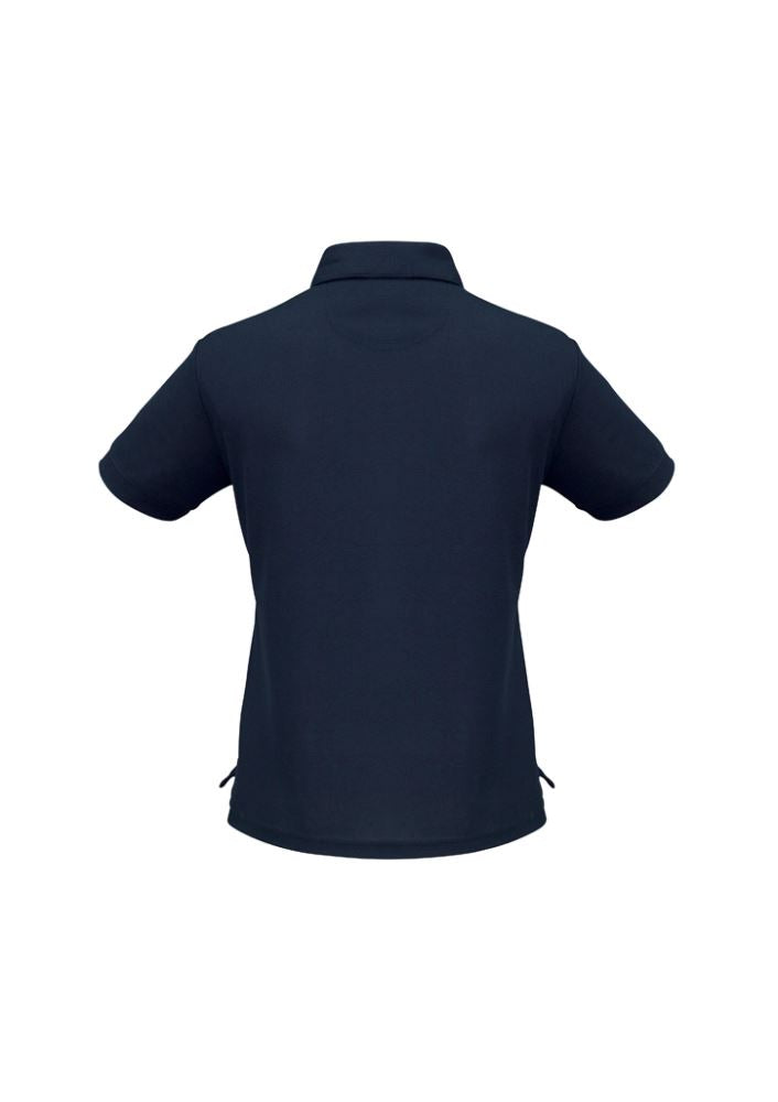 Navy Ladies Micro Waffle Polo in size 20, featuring a zipper placket, self-fabric collar, and breathable textured fabric.
