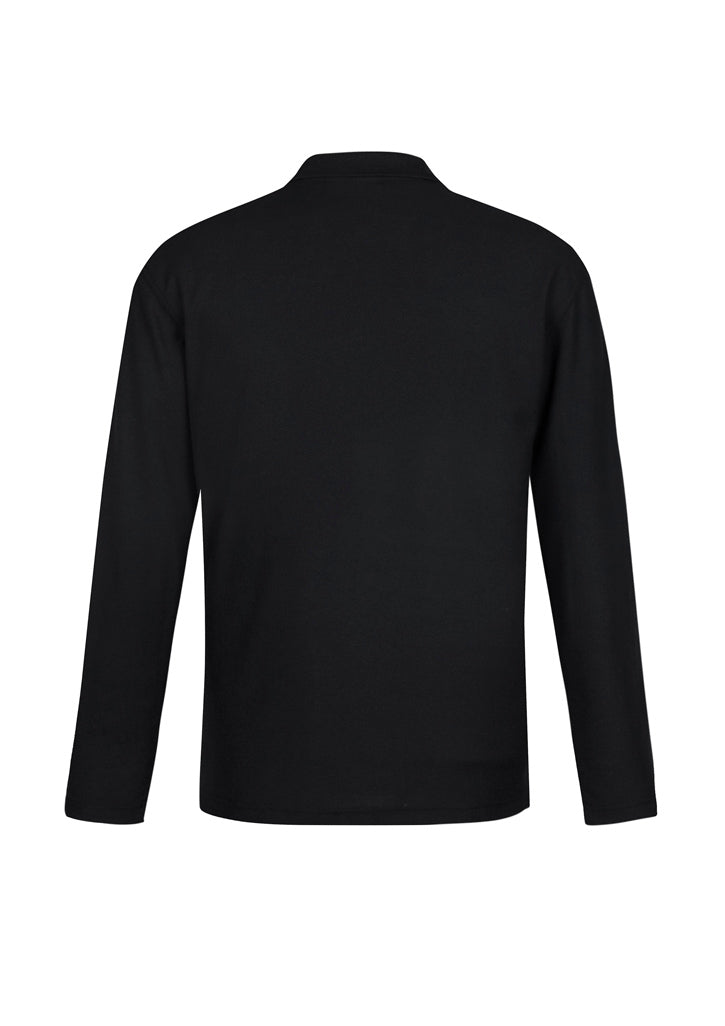 Black long sleeve polo shirt for men, 2XL, featuring UPF protection, durable stitching, and a sleek knitted collar.