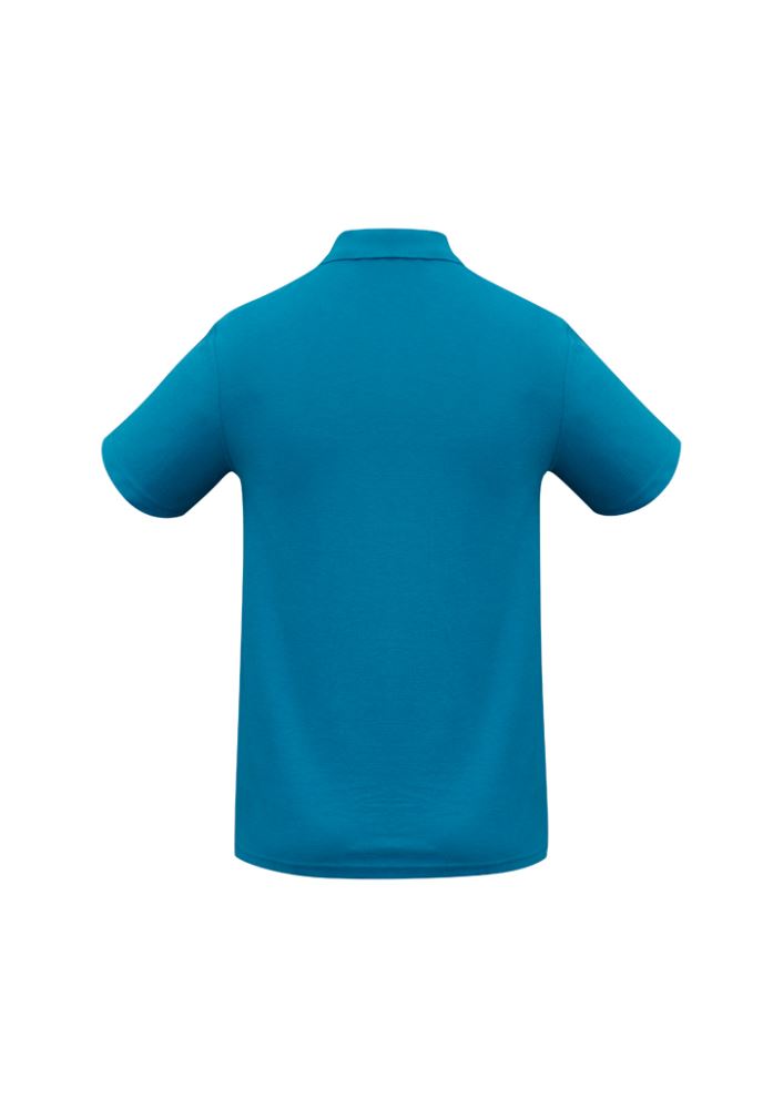 Kids Crew Polo in vibrant cyan, size 16, featuring breathable fabric, improved sleeve fit, and classic button placket.