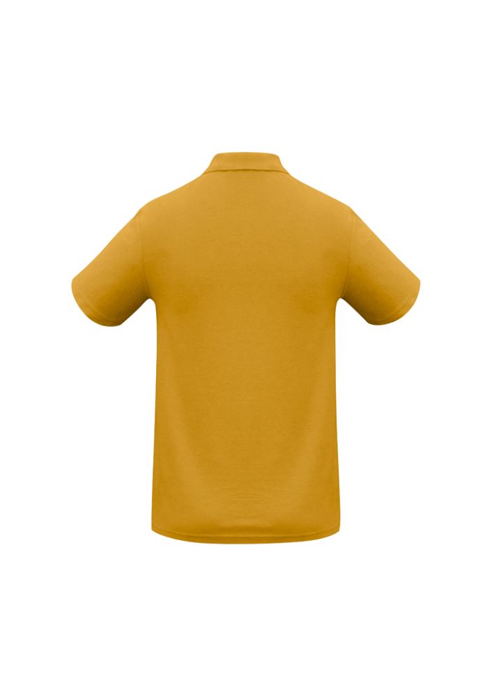 Kids Crew Polo in Gold, Size 16, featuring a comfortable polyester-cotton blend, UPF sun protection, and stylish three-button placket.