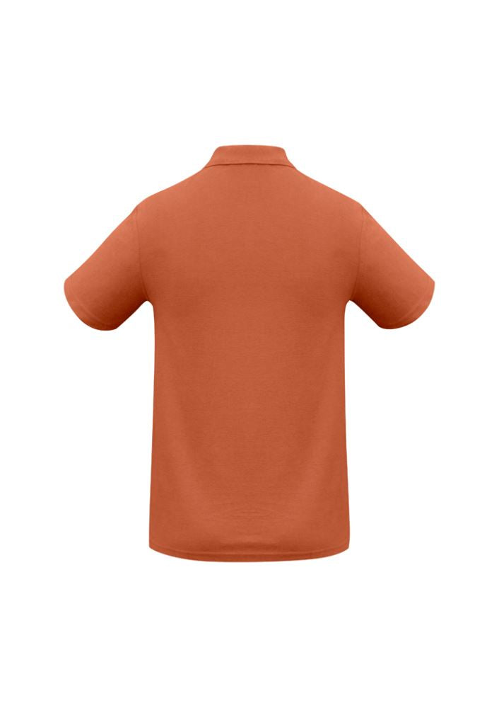 Men's orange crew polo by Biz Collection, size L; features breathable fabric, UPF protection, and a stylish design with a pocket.