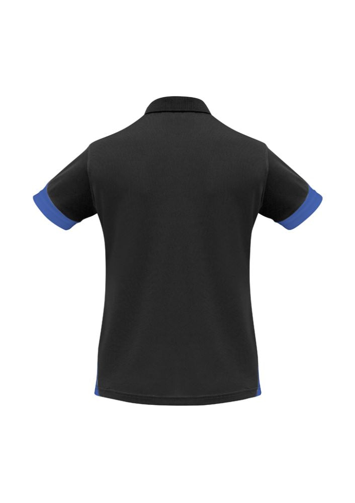 Ladies Talon Polo in Black/Royal, Size 22, featuring breathable fabric, UPF protection, and modern contrast detailing.