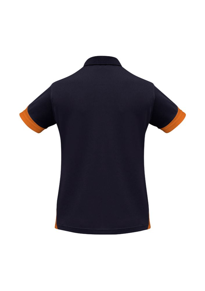 Navy and orange ladies' Talon Polo, size 18, made from breathable polyester with sporty mesh, perfect for casual or active wear.