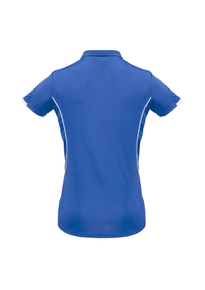Ladies Razor Polo in Royal/White, Size 22 from Biz Collection, featuring breathable mesh panels and stylish contrast details.