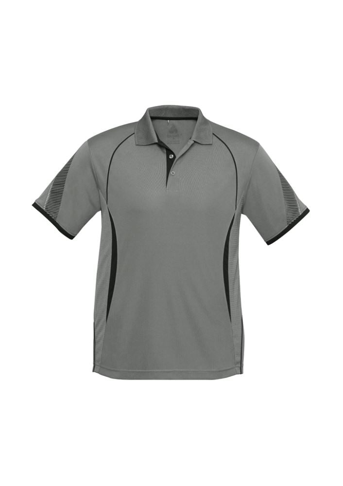Kids Razor Polo in Ash/Black, Size 16, featuring breathable mesh, stylish print, and lightweight, comfortable fabric.