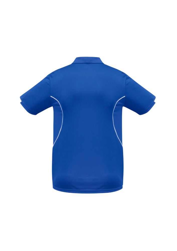 Kids Razor Polo in Royal and White, size 4, featuring breathable mesh, unique sleeve print, and stylish contrast details.