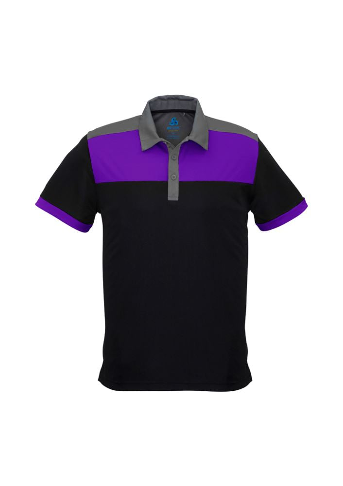 Men's Charger Polo in Black, Purple, and Grey, 5XL, featuring lightweight fabric, antibacterial treatment, and a stylish design.