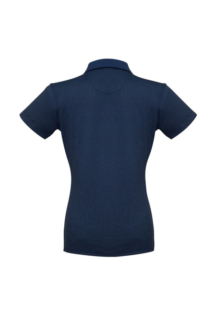 Ladies Shadow Polo in Carbon Blue, size 24, featuring a Y-line placket, jacquard collar, and sun protection for stylish comfort.
