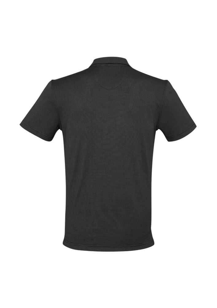 Men's Shadow Polo in Graphite Black, Size L, featuring a soft cotton blend, cross-dyed stripe pattern, and sleek collar.