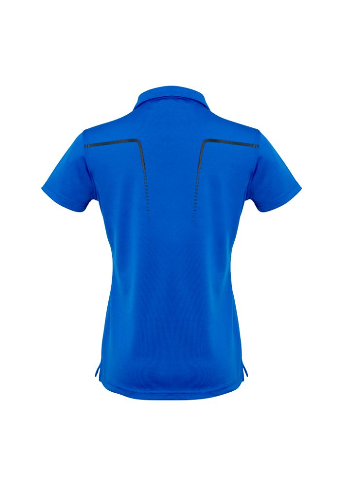 Stylish Ladies Cyber Polo in Royal/Silver, Size 14, featuring antibacterial fabric, UPF protection, and modern contrast design.