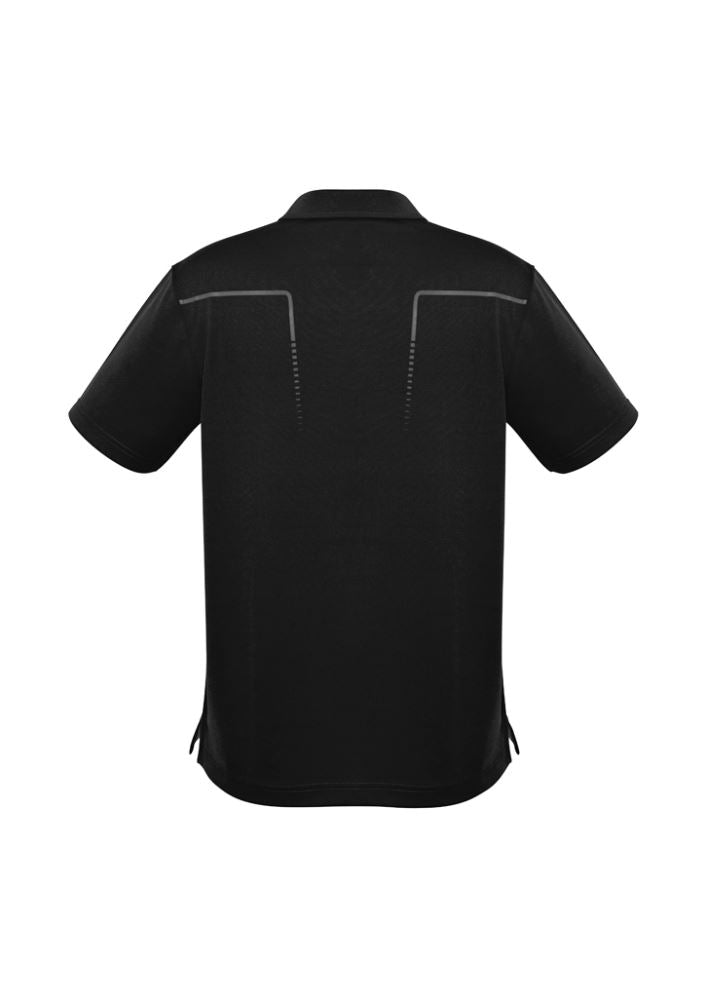 Men's Cyber Polo in Black/Silver, size S; lightweight, antibacterial, sun protective, with modern contrast print and refined collar.