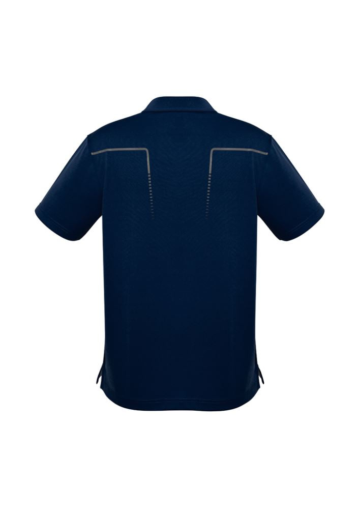 Men's Cyber Polo in Navy/Silver, size 3XL, featuring breathable fabric, antibacterial treatment, and modern contrast design.