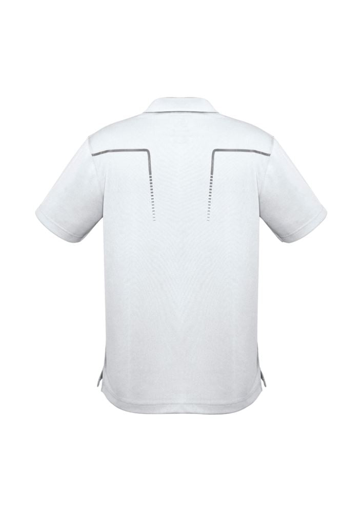 Men's Cyber Polo in White/Silver, size 2XL, features breathable, antibacterial fabric with a stylish contrast print design.