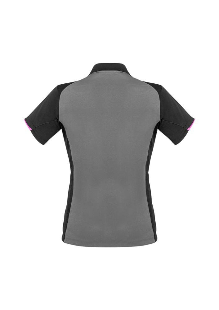 Ladies Victory Polo in Grey/Silver/Fluoro Pink, size 22, featuring lightweight, UPF-protected fabric and antibacterial treatment.