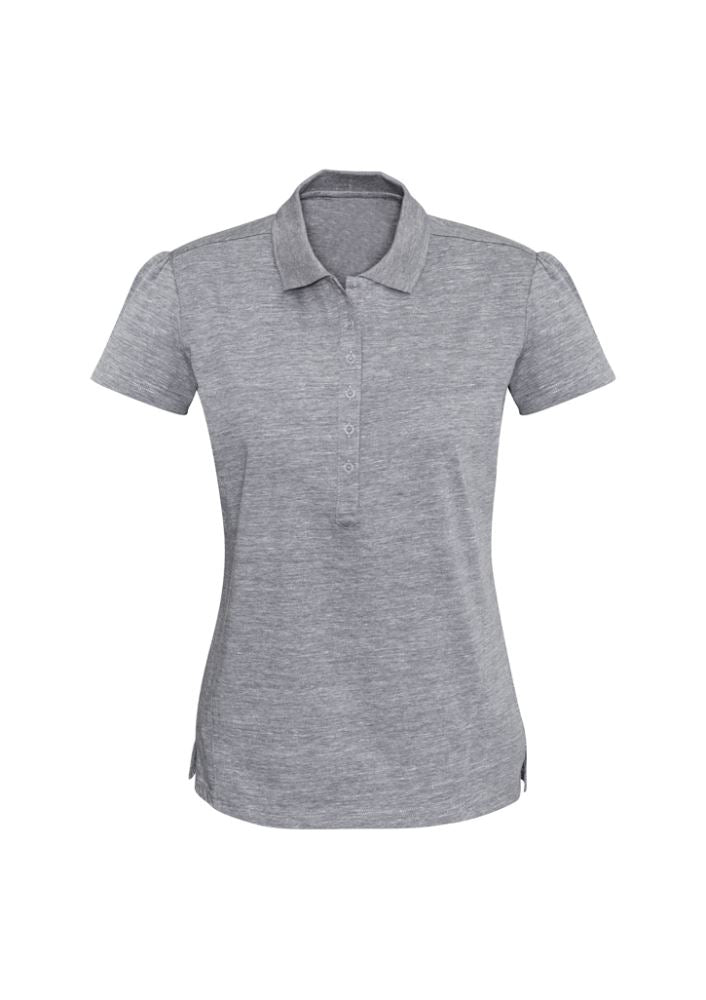 Ladies Coast Polo in Silver Grey, Size 24, featuring 100% cotton, breathable fabric, and stylish pleating for comfort and elegance.