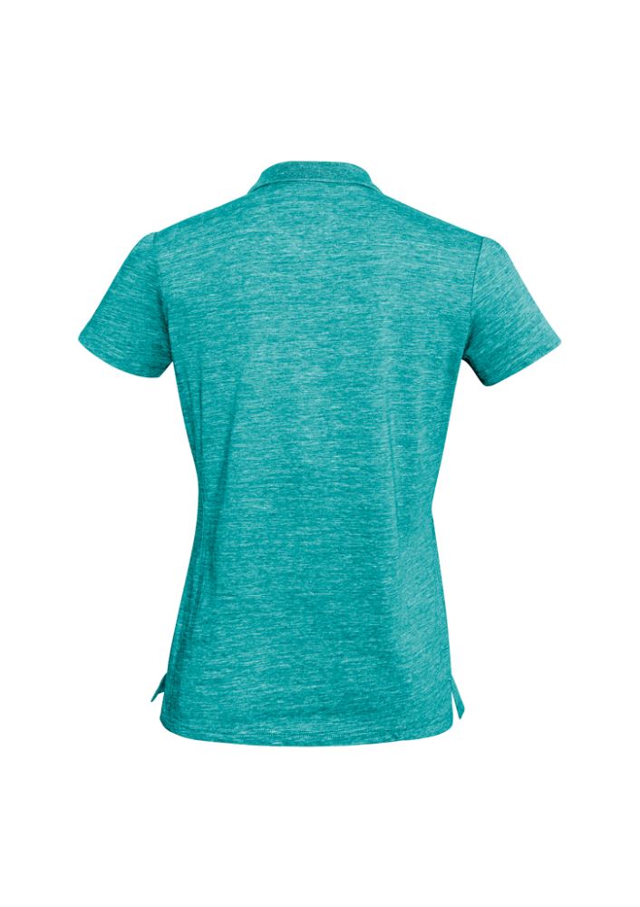 Ladies Coast Polo in turquoise blue, size 8, featuring elegant pleating, breathable fabric, and UPF protection for sunny days.