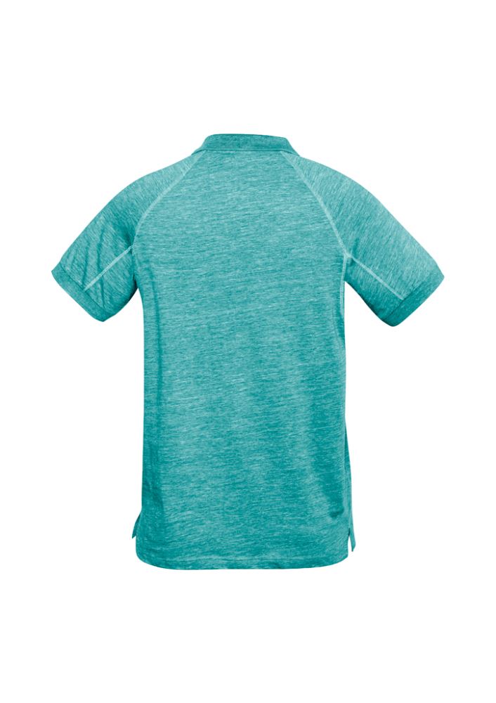 Turquoise blue men's polo shirt in size S, featuring raglan sleeves, knitted collar, and breathable cotton fabric for comfort.