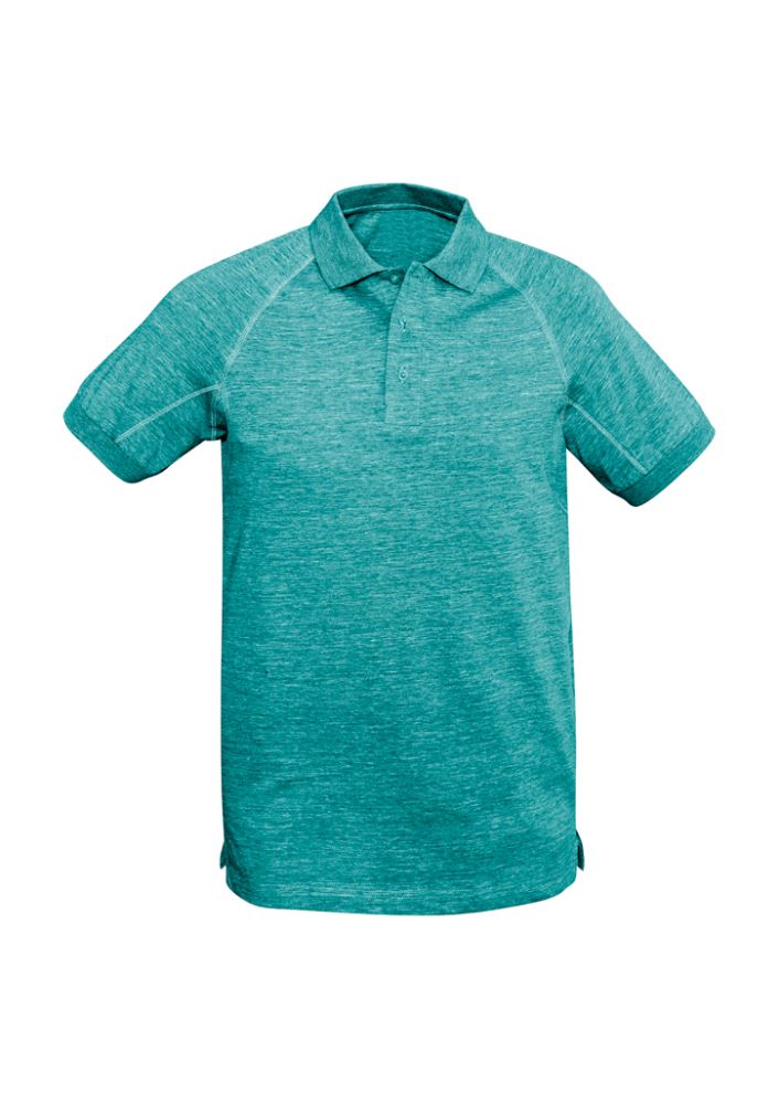 Men's Coast Polo in Turquoise Blue, Small size, featuring raglan sleeves, breathable fabric, and a polished knitted collar.