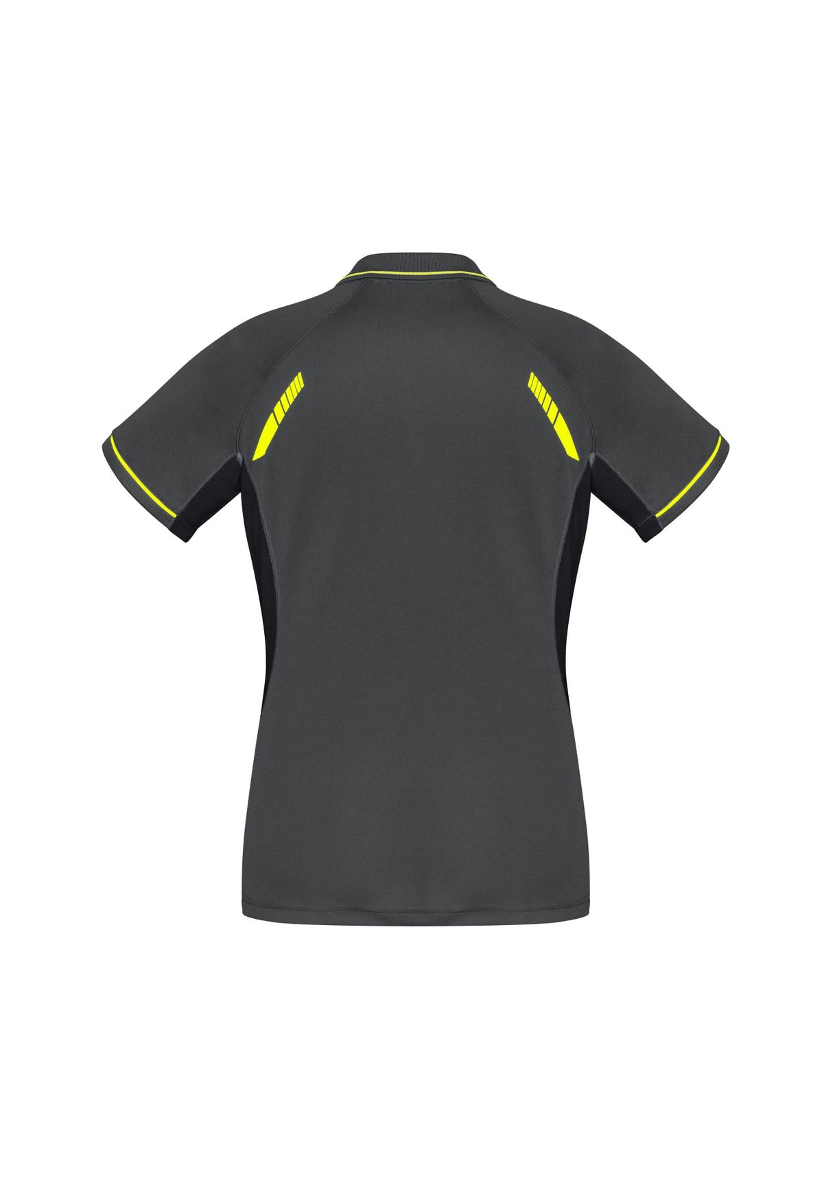 Ladies Renegade Polo in Grey/Black/Fluoro Yellow, Size 24, featuring reflective trims and breathable mesh panels.