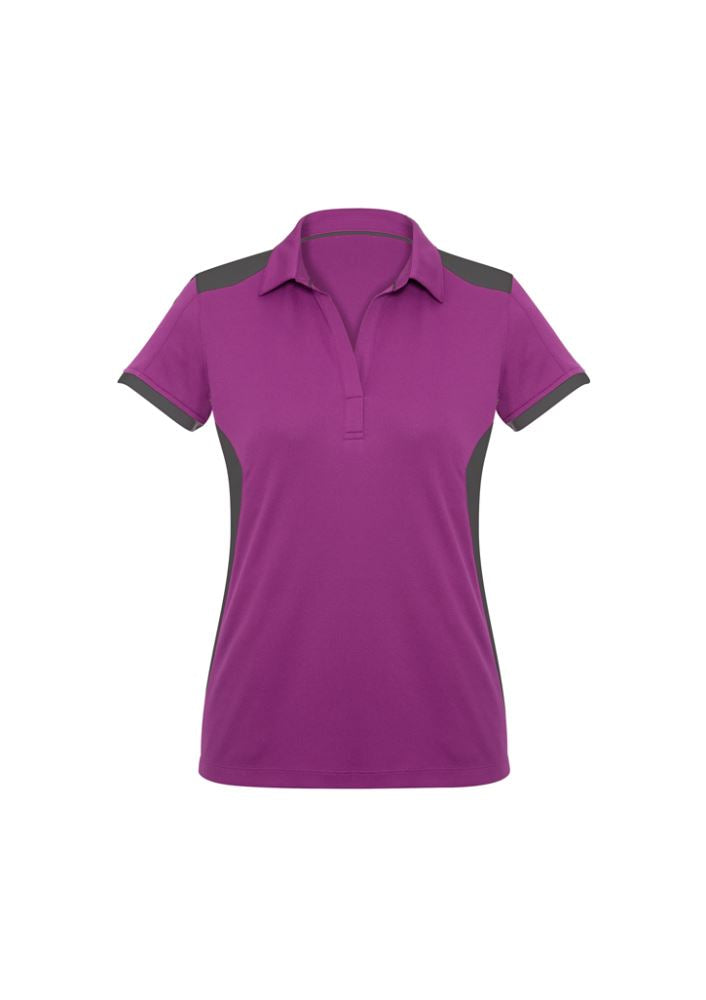 Cerise and grey Ladies Rival Polo size 14, featuring bold contrast panels and UPF protection for stylish comfort.