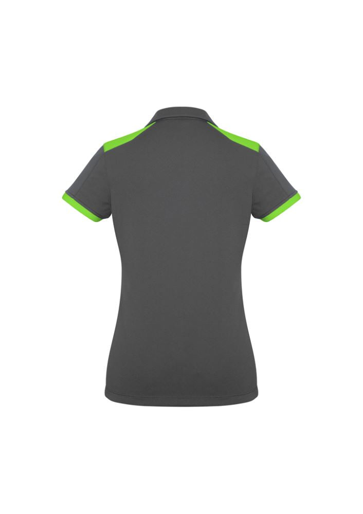 Ladies Rival Polo in grey and fluoro lime, size 6, features a stylish design, UPF protection, and breathable fabric.