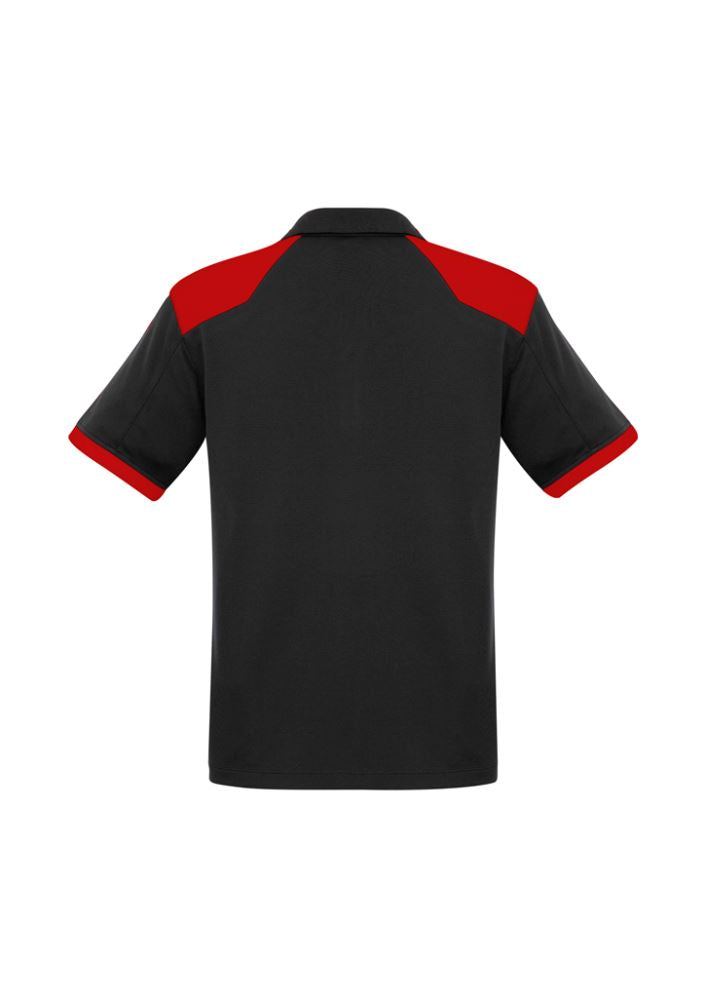 Men's Rival Polo in black and red, size 3XL, featuring bold contrast panels and UPF sun protection for casual style.