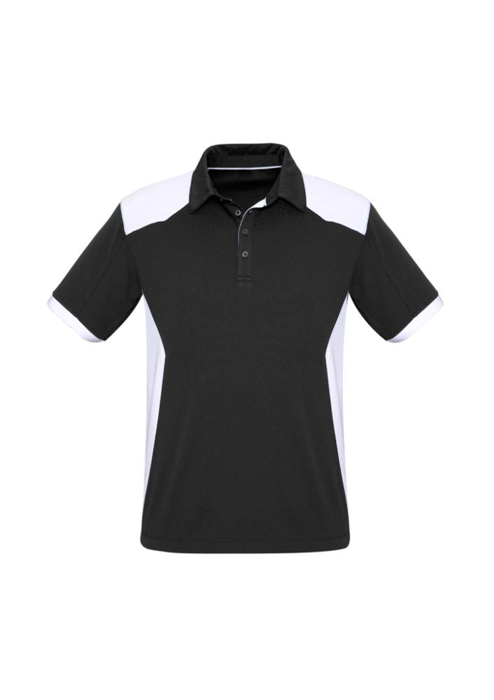 Men's Rival Polo in black and white, size 3XL; features breathable fabric, stylish design, and UV protection.