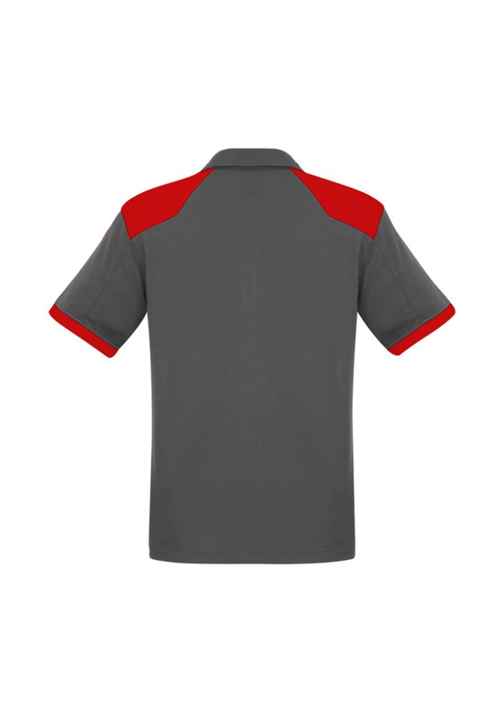 Men's Rival Polo in Grey/Red, size S, featuring breathable fabric, contrast panels, and a convenient pocket for essentials.