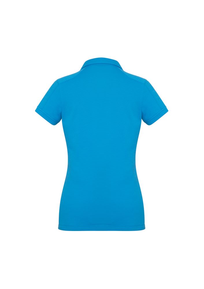 Cyan ladies polo shirt, size 24, featuring BIZ COOL™ technology, breathable fabric, and stylish Y-line placket for versatility.